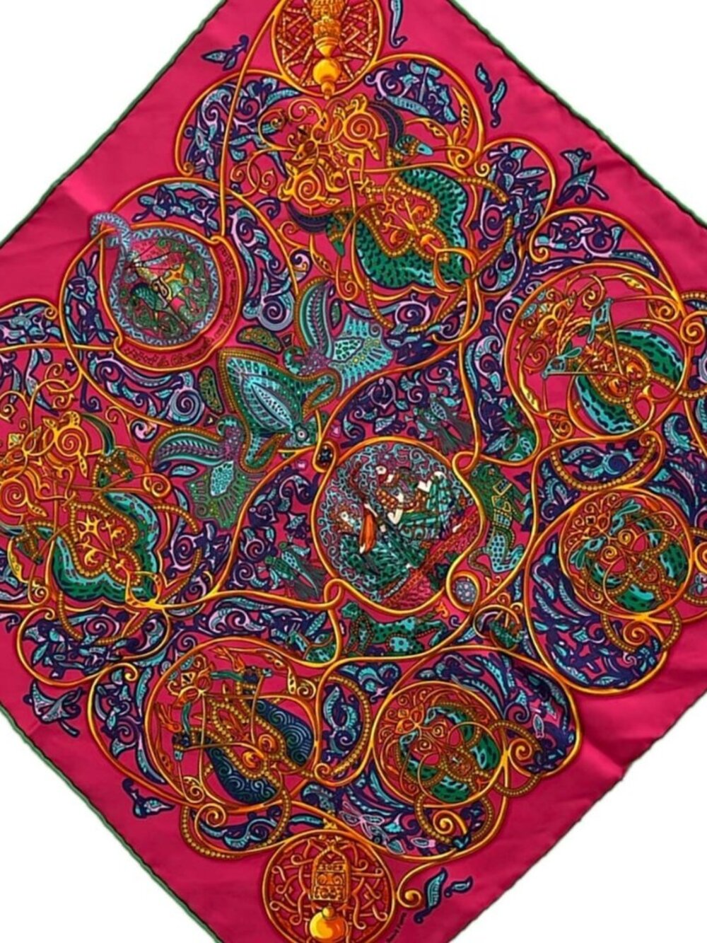 HERMES Petit Carre Pink Green Multi Scarf